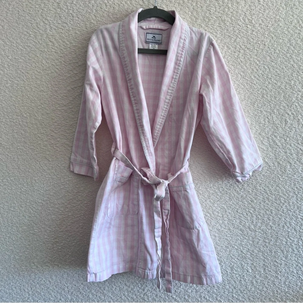 Petite Plume Kids Toddler Gingham Pink‎ Cotton Robe With Belt Size 3/4